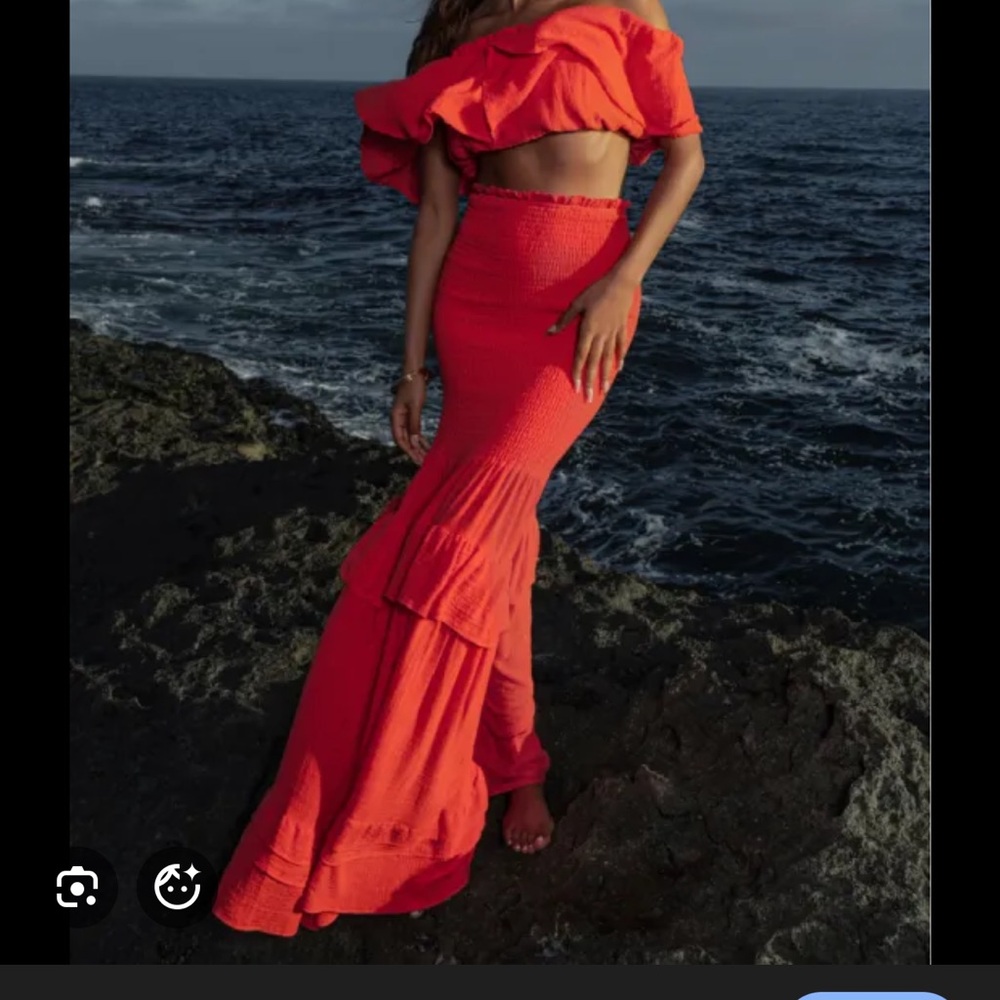 JLUXLABEL Vibrant Red Maxi Skirt Set